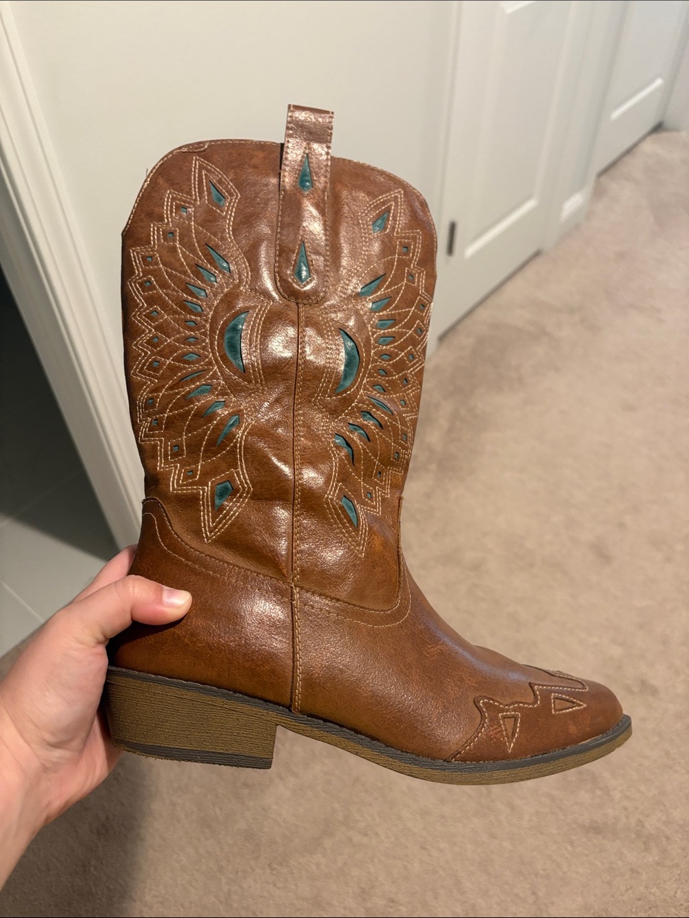 Coconuts by Matisse Brown Western Boot with Teal Inlay